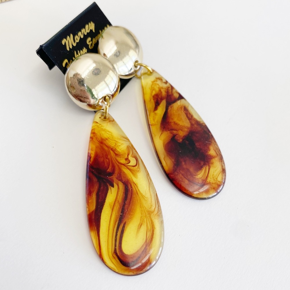 Tortoiseshell Amber Colored Plastic Dangle Earrin… - image 1
